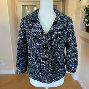 Semantiks Women's Tweed Blazer - Black and Blue 3/4 Sleeves
